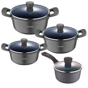 Batería Cocina Inducción 8 Piezas, Aluminio Fundido Sin Pfoa, Set Cazuelas  + Tapa Asas Silicona Negro Wecook Wcok-chef4b con Ofertas en Carrefour