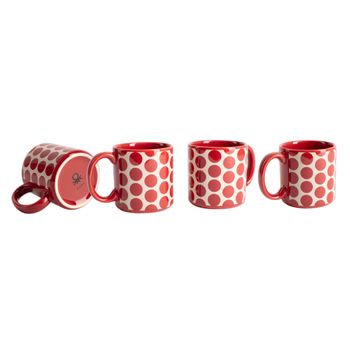 Set 4 Pzs Tazas Gres 360ml Puntos Rojos Topos Rojos Benetton