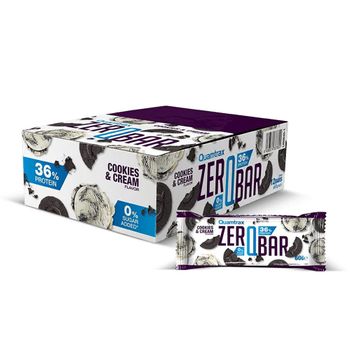 Quamtrax - Zero Qbar - 12 X 60 G - Barritas Proteicas -  Sabor: Cookies And Cream