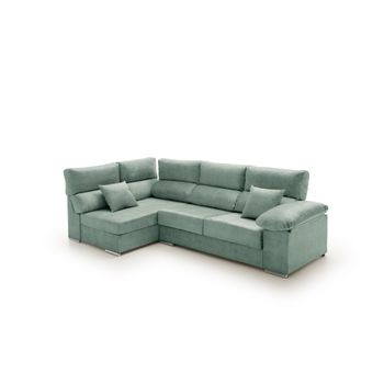 Sofa Chaise Longue Reclinable Y Deslizante Con Puffs Serena Alta Gama Izquierda Agua Marina