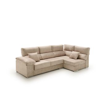 Sofa Chaise Longue Reclinable Y Deslizante Con Puffs Serena Alta Gama Derecha Beige