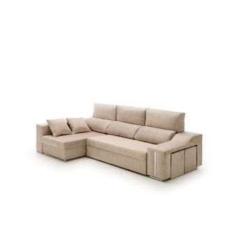 Sofa Chaise Longue Cama Con Arcón Y Puff Giuliana Izquierda Beige