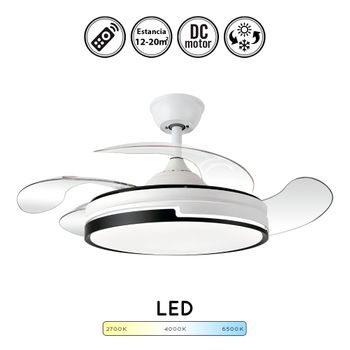 Ventilador de Techo Silencioso con luz, Motor DC, aspas plegables, Plafón  LED 36W, mando a distancia, 6 Velocidades.