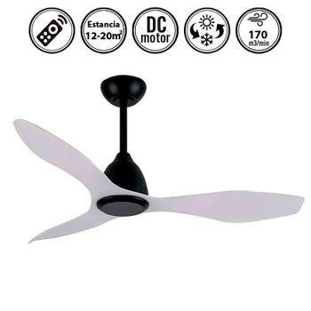 Ventilador De Techo Moderno Taku, Motor Dc, Mando Inalambrico, Temporizador, Función Invierno Verano, Color Negro/plata