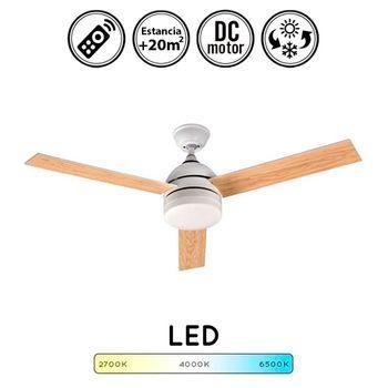 Ventilador De Techo 40w Silencioso Ø132 Cm, Níquel- Madera Oscura- Con Luz-  Controlador De Pared + Mando, Create - Windcalm Dc con Ofertas en Carrefour