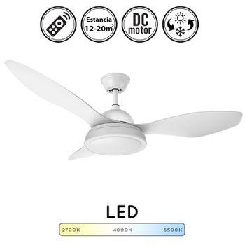 Ventilador De Techo Datoo Blanco De 48w Motor Dc  6 Velocidades Con Mando A Distancia,memoria Y Temporizador