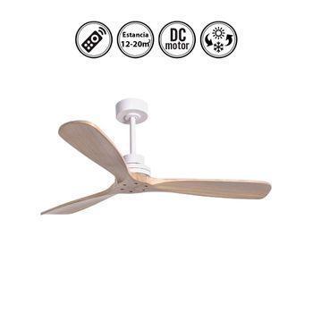 Ventilador De Techo De Madera Natural, Para Exterior Ip44, Nati, Motor Dc Mando A Distancia, Sin Luz, Claro