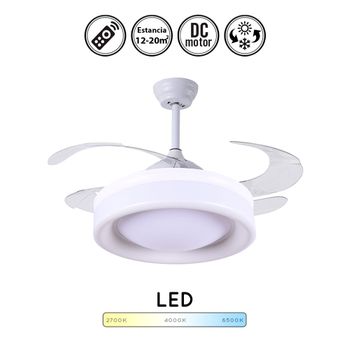 Lampara ventilador de techo Nico 72W, motor DC, temporizador, memoria,  mando inalambrico, funcion invierno-verano, color blanco - Brico Profesional