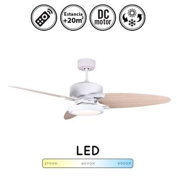 Ventilador De Techo Cross 30w Color Blanco, Motor Dc Silencioso, 3 Colores De Luz, Mando Incluido, Memoria Y Temporizador