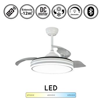 Lampara Ventilador Techo Pequeño Luz Led 30w 4200 Lm Silencioso Moderno Blanco Aspas Retractiles Motor Dc Retráctil Plus Mini