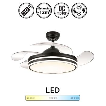 Lampara Ventilador Techo Pequeño Luz Led 48w 5950 Lm Silencioso Moderno Negro Aspas Retractiles Motor Dc Luz Y Memoria Calima S