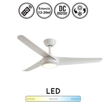 Ventilador de techo pequeño moderno color Blanco, Motor DC silencioso con  luz LED 20W 2000 lúmenes y mando a distancia Monty