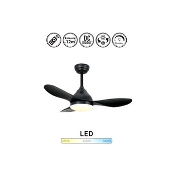 Ventilador De Techo Negro Stel Slim Con Luz Regulable 20w 1900lm | Ventilador De Techo Motor Dc 2 Tamaños Grande Y Pequeño  Pequeño Diámetro: 92 Cm  Pequeño Diámetro: 92 Cm