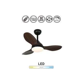 Ventilador De Techo Negro Y Madera Stel Slim Con Luz Regulable 20w 1900lm | Ventilador De Techo Motor Dc 2t Grande Y Pequeño  Pequeño Diámetro: 92 Cm  Pequeño Diámetro: 92 Cm