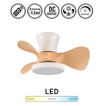 Mini Ventilador De Techo Blanco Madera | Ventilador De Techo Pequeño Motor Dc | Ventilador De Techo Con Luz Regulable 20w Moll