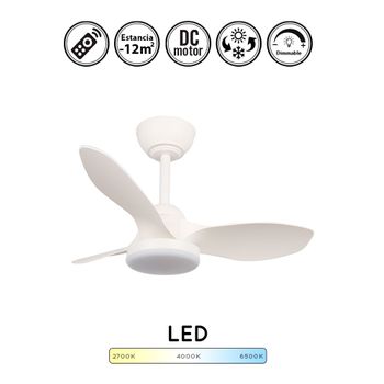 Ventilador De Techo Pequeño Stel Mini Blanco | Ventilador De Techo Con Luz Regulable 20w 1900lm Dimable | Ventilador Motor Dc