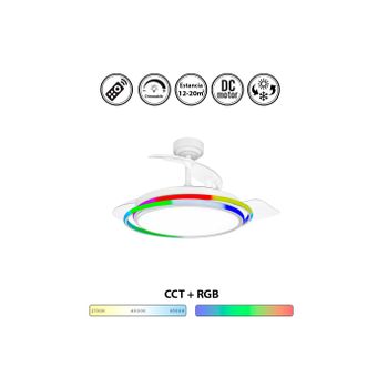 Lampara Ventilador De Techo Blanco Antila Rgb | Ventilador Techo Dc Con Luz Regulable Y Mando | Ventilador Retráctil 2 Tamaños  Grande Diámetro: 58-106 Cm  Grande Diámetro: 58-106 Cm