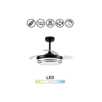 Ventilador De Techo Lander Negro Motor Dc 2 Tamaños Grande Y Pequeño | Lampara Ventilador De Techo Con Luz Regulable  Pequeño Diámetro: 39-92 Cm  Pequeño Diámetro: 39-92 Cm