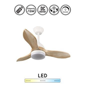 Ventilador De Techo Blanco Y Madera Beta | Ventilador De Techo Pequeño | Ventilador De Techo Con Luz Regulable 20w 1900lm