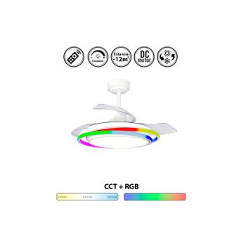 Lampara Ventilador De Techo Blanco Antila Rgb | Ventilador Techo Dc Con Luz Regulable Y Mando | Ventilador Retráctil 2 Tamaños  Pequeño Diámetro: 40-92 Cm  Pequeño Diámetro: 40-92 Cm