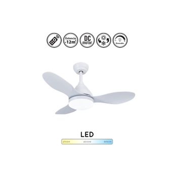 Ventilador De Techo Blanco Stel Slim Con Luz Regulable 20w 1900lm | Ventilador De Techo Motor Dc 2 Tamaños Grande Y Pequeño  Pequeño Diámetro: 92 Cm  Pequeño Diámetro: 92 Cm