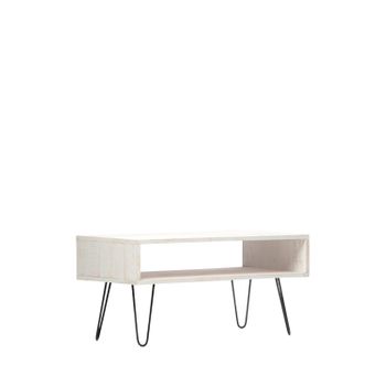 Mesa De Centro Fija Madera Reciclada Y Metal Klast Home Industrial 100 X 45 Cm - Blanco