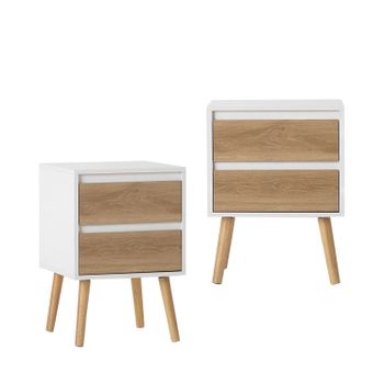 Mesita Con Patas Madera Klast Home Nórdico 40 X 59 Cm - Natural Y Blanco