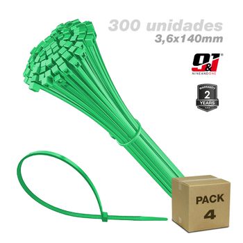 Paquete 300 Bridas Nylon Verde 3,6x140mm Nine&one Premium -