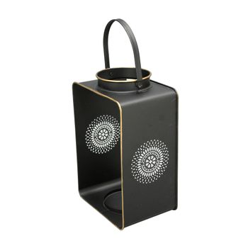 Spazioluzio - Farol Decorativo Grande Moderno De Acero, Negro Mate Y Detalles En Dorado, Estilo Elegante Para Interior O Exterior, Dimensiones 32x20x15 Cm