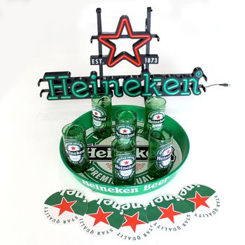 Lote Heineken Letrero Led Luminoso 58cm + Bandeja Metal + 6 Vasos Y Posavasos  Bar Pub Discoteca Restaurante - Spazioluzio ;