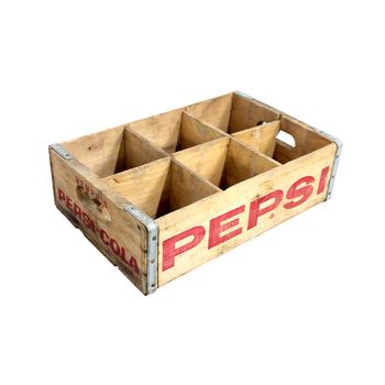 Caja En Madera Pepsi Vintage Auténtica Años 80 X6 Celdas O Compartimentos - Madera Natural Y Logo Rojo 47x31x12cm ;