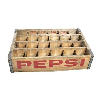 Caja En Madera Pepsi Vintage Auténtica Años 80 X24 Celdas O Compartimentos - Madera Natural Y Logo Rojo 47x31x12cm ;