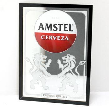 Espejo Vintage Años 80 Cartel Amstel Cerveza Marco Negro 55x75cm - Spazioluzio ;