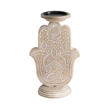 Candelabro Mano De Fatima En Madera De Mango - 31cm -