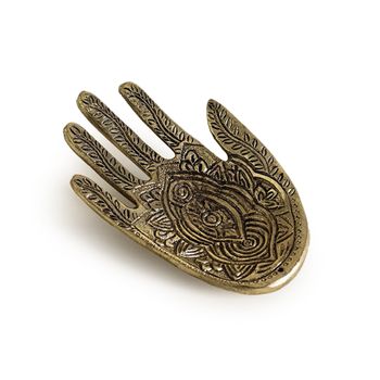 Quemador De Incienso Forma De Mano Etnica En Metal 8,5x13,5cm -