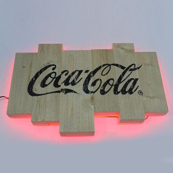 Letrero Led Luminoso Coca Cola Retro En Madera Estampado Logo Negro 57cm Orion91 ;