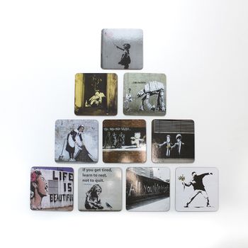 Set X10 Posavasos Exclusivos Banksy Multicolor 10x10cm -