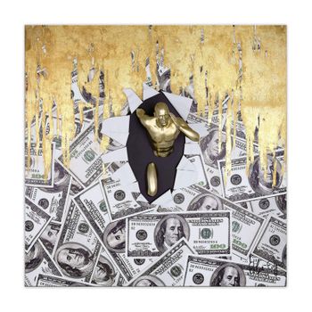 Cuadro Dollars Breaking Gold Con Efecto 3d Realizado Con Técnica De Collage 80 X 80 X 20cm - Spazioluzio ;