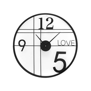 Reloj De Pared Grande Metálico Love Time Color Negro 60 X 60 X 5cm - Spazioluzio
