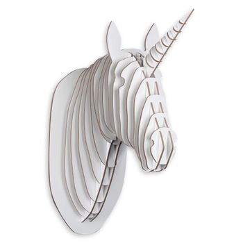 Figura Unicornio 3d Grande Madera Pared Color Blanco 55 X  39 X 22 Cm - Spazioluzio