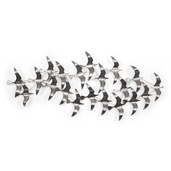 Cuadro Bandada De Gaviotas Gigante Efecto 3d Color Plateado 61 X 136 X 10 Cm - Spazioluzio