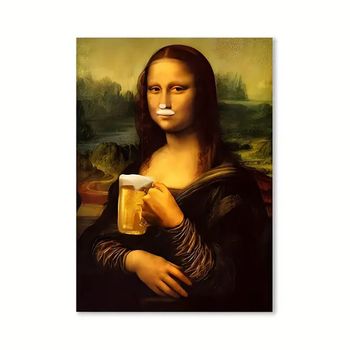Lámina Impresa En Lienzo Alta Calidad Mona Lisa Beer 40x60cm - Decoración De Pared Sin Marco - Spazioluzio