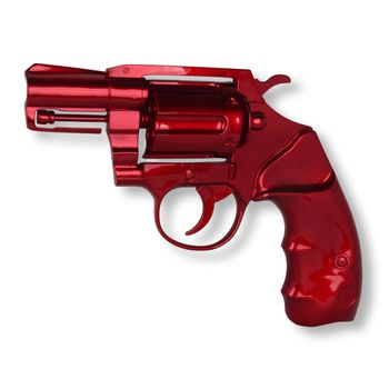 Escultura Gigante Tipo Revolver Pop Art De Resina Efecto Metálico Para Colgar En La Pared 68x46cm Color Rojo Metalizado - Spazioluzio