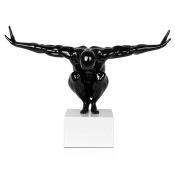 Escultura Gigante Art Deco Resina Lacada Con Base De Mármol Torso Atlético Alto 59cm X Ancho 80cm Color Negro - Spazioluzio