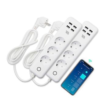 Pack X 2 Unidades Regleta Inteligente Wifi Base Enchufes Múltiple Con 3 Tomas Schuko + Cargador 4 Usb Wifi Y Monitor De Consumo Control Por Alexa Y Google Cable 1,5m - Nine&one Premium 9&1 ;