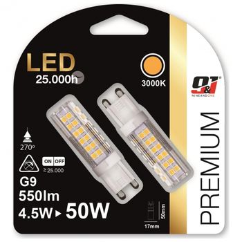 Pack X 12 Bombillas Led Jc G9 Bi-pin 4,5w (=50w) 550lm Blanco Cálido 3000k 25000h Nine&one Premium ;