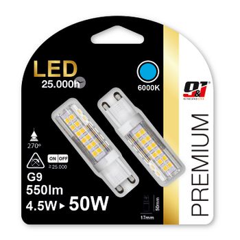 Pack X 12 Bombillas Led Jc G9  Bi-pin 4,5w (=50w) 550lm Blanco Frío 6000k 25000h Nine&one Premium ;