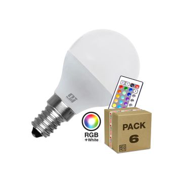 Pack X 6 Bombilla Led G45 E14 Esférica Rgb Con Mando 6w (=40w) 470lm 25000h Foco Iluminación Aplique Lámpara Bombilla Colores - Nine&one Premium 9&1 ;