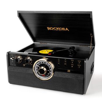 Tocadiscos De Vinilo - Rockolla - Vanguard Black - Bluetooth, Altavoces Incorporados, 3 Velocidades, Radio Fm, Casete, Cd, Mp3 Usb Y Tarjetas Sd, Grabadora