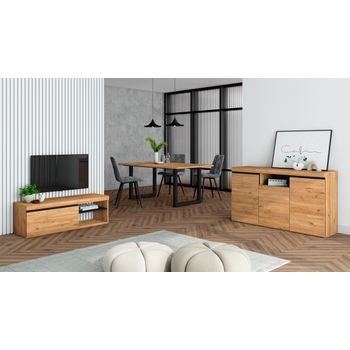 Skraut Home, Muebles de Salón para TV, Conjunto de Muebles Comedor, 320x186x35cm, Chimenea eléctrica, Estilo Moderno